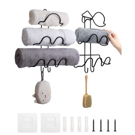 Oxdigi Towel Rack Wall Mounted Set of 2/Durable Metal Towel Holder/Extra Height Shelf Space for Bath Towels,Wine,Yoga Mats/Tree-Shaped Towel Organizer for Bathroom,Kitchen,Pool,Salon,Spa (Black)