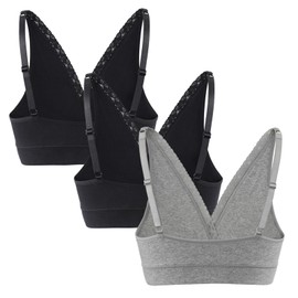 Topwhere Lace Cotton Sleep Bras for Women, Maternity Nursing Bras, Pregnancy Support Bra with Adjustable Straps, Black+black+grey, XX-Large