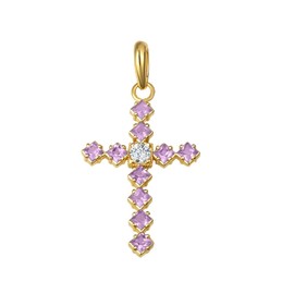 Exquisite 10k Yellow Gold Square June Birthstone Cross Pendant