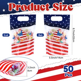 Fuutreo 50 Pcs 4th of July Gift Bags Clear Independence Day Sealed Pouches with Handles Resealable Patriotic Plastic Bag for Memorial Labor Day Candy Gift Wrap Supplies Decoration (Patriotic)