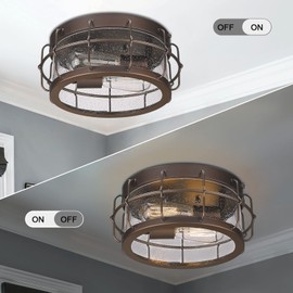 Darkaway Industrial Light Fixtures Ceiling Light Fixtures Flush Mount Ceiling Lights 2-Light with Seeded Glass, Outdoor Ceiling Lights for Porch Hallway Bedroom Bronze