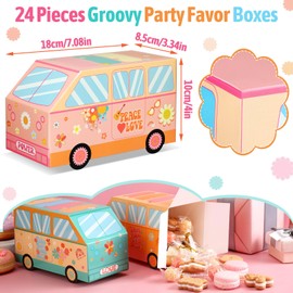 TecUnite 24 Pcs Groovy Party Favor Boxes Hippie Party Favors Groovy Party Decorations Hippie Bus Treat Goodie Candy Paper Boxes Truck Shaped Candy Box for Two Groovy Party Decoration