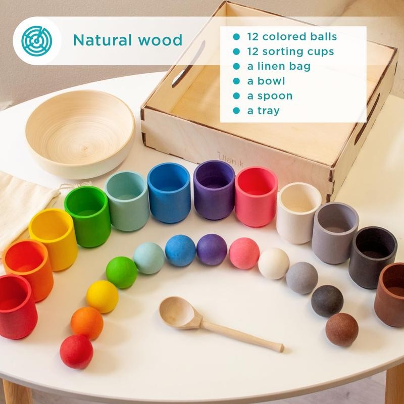 Wooden Color Matching Montessori Toy, Balls in Cups:_Small