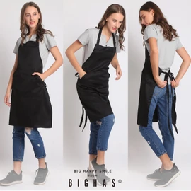 BIGHAS Adjustable Bib Apron with Long Ties for Women Men 18 Colors Chef Kitchen Cooking (Black)