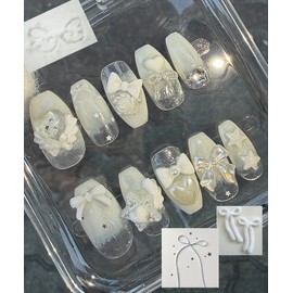 Milky Snow Handmade Nail Tips - Short Oval / 밀키 스노우 수제네일팁 - 숏오벌