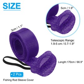 PATIKIL 67" Rod Sock 2pcs Fishing Rod Sleeve Cover Braided Mesh Pole Protector Gloves for Spinning Fishing Rod Fly Rod Ice Rod Casting Rod Purple