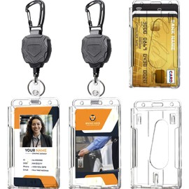 Badge Holder Retractable Clip Heavy Duty Carabiner Badge Reel Keychain with Lanyard ID Cards Holder(2 Pack)