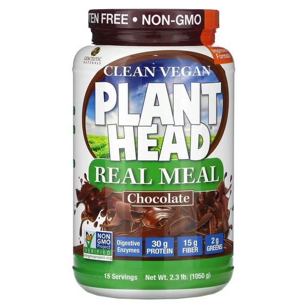Genceutic Naturals Plant Head Real Meal Chocolate 2 3 lb 1050 g Dairy-Free,