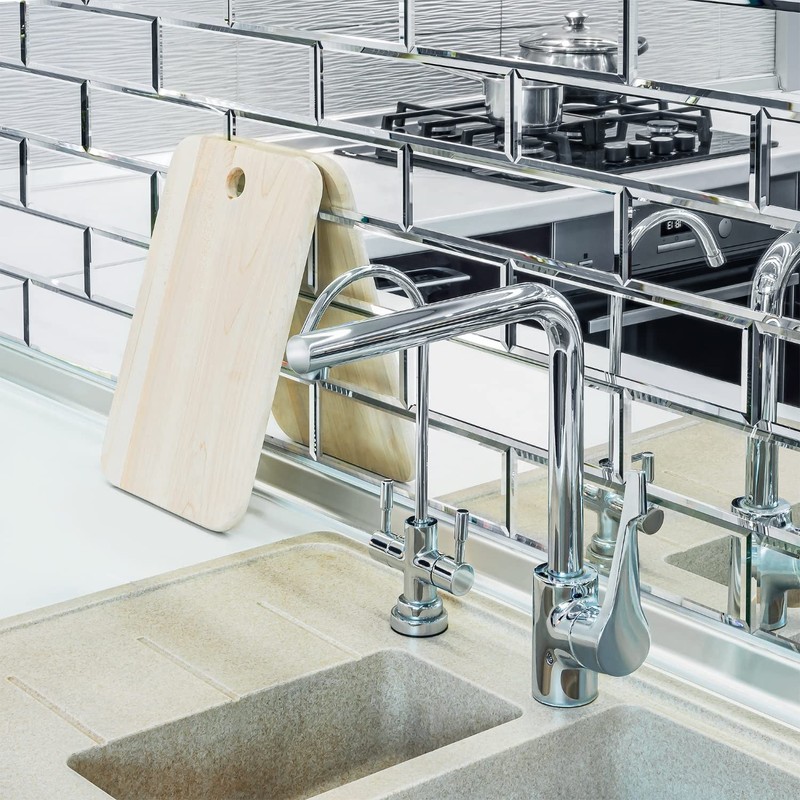 Peel and Stick Mirror Tiles 3x10, Self Adhesive Beveled Mirror