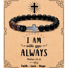 MFTRADING Christian Catholic Baptism Gifts for Him I am with You Always Religious Communion Birthday Christmas Gift Cross Bracelet for Men