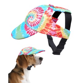 BIPY Dog Sun Hat Dog Baseball Cap with Ear Hole Puppy Sun Visor Cap with Adjustable Neck Strap for Dogs Outdoor Sport Walking Travelling Sun Protect Hat For doggy-Rainbow&M