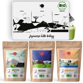ORIGEENS SET MATCHA LATTE TRILOGY GESCHENCKSET- Matcha Tee Bio, Hojicha Tee Bio, Genmaicha Tee Bio, Pulver - 3 * 50g Teepulver für Matcha Latte - Matcha Tea