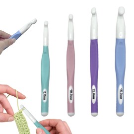 Vordpe 4-Piece Crochet Hook Set, Crochet Hook Set with Handle, Crochet Hook 8 mm, 10 mm, 12 mm, 15 mm, Crochet Hook Set, Ergonomic, Colourful Crochet Hooks, Comfort Grip Crochet Hook for Thick Wool