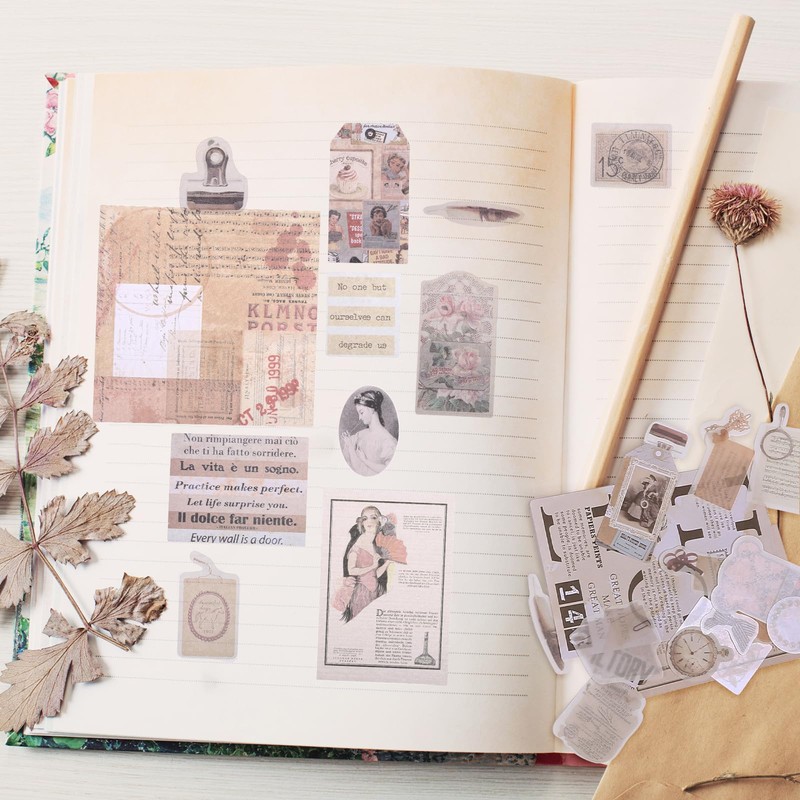 LIHAO 200PCS Vintage Scrapbook Paper Journaling Supplies Scrapbooking Material Paper