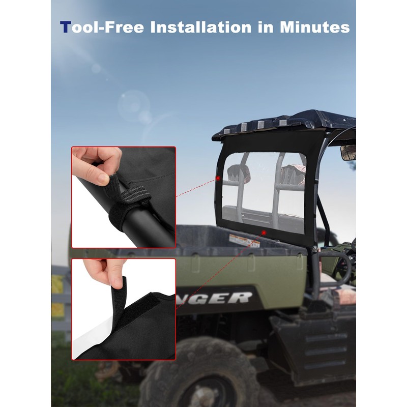 ZIDIYORUO UTV Rear Soft Windshield for 2005-2008 Polaris Ranger 500/700/Crew
