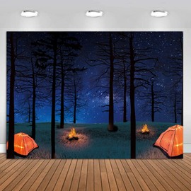 CGXINS Forest Night Scene Camping Backdrop for Photography 7x5ft Children Camping Themed Birthday Banner Baby Shower Party Decor Camp Event Photo Background Photo Booth Props Supplies