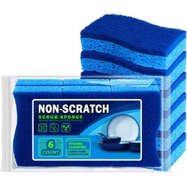 Non-Scratch Scrub Sponge-24Count, Sponges for Dishes, Sponges Kitchen, Cleaning Sponge, Cleans Fast Without Scratching, Stands Up to Stuck-on Grime, Cleaning Power for Everyday Jobs - Color: Blue, Quantity: 6