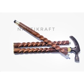 Antique Wooden Walking Cane Stick with Unique Brass Hammer Head Handle, Versatile Rugged Style Support