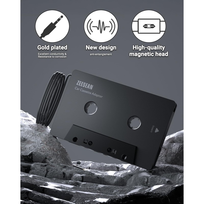zeesean Car Cassette Adapter, 3.5mm Universal Cassette Aux Adapter, Cassette