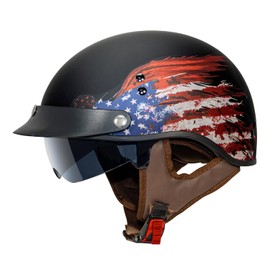 VCAN Cruiser Half Face Motorcycle Helmet with Drop-Down Sun Visor, Removable Peak and Quick Release Buckle