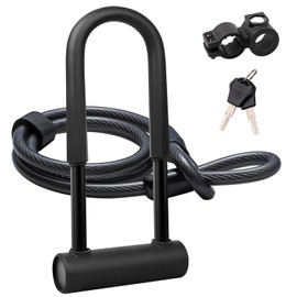 UBULLOX Bike U Lock with Cable Heavy Duty Bike Lock, 16mm U Lock and 4ft/6ft Length Security Cable with Sturdy Mounting Bracket for Bicycle, Motorcycle and More, Large