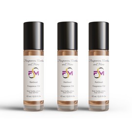 Patchouli Perfume/Body Oil - 3 Bottles 0.33 Fl Oz Glass Roll On (10ml)