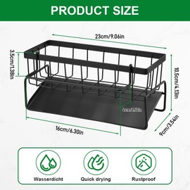 Huiguli Kitchen Sink Caddy Organiser, Sponge Drain Rack Stainless Steel with Self-Draining Tray, Sink Caddy Kitchen Sink Organizer with Removable Towel Rack for Bathroom Kitchen, Black