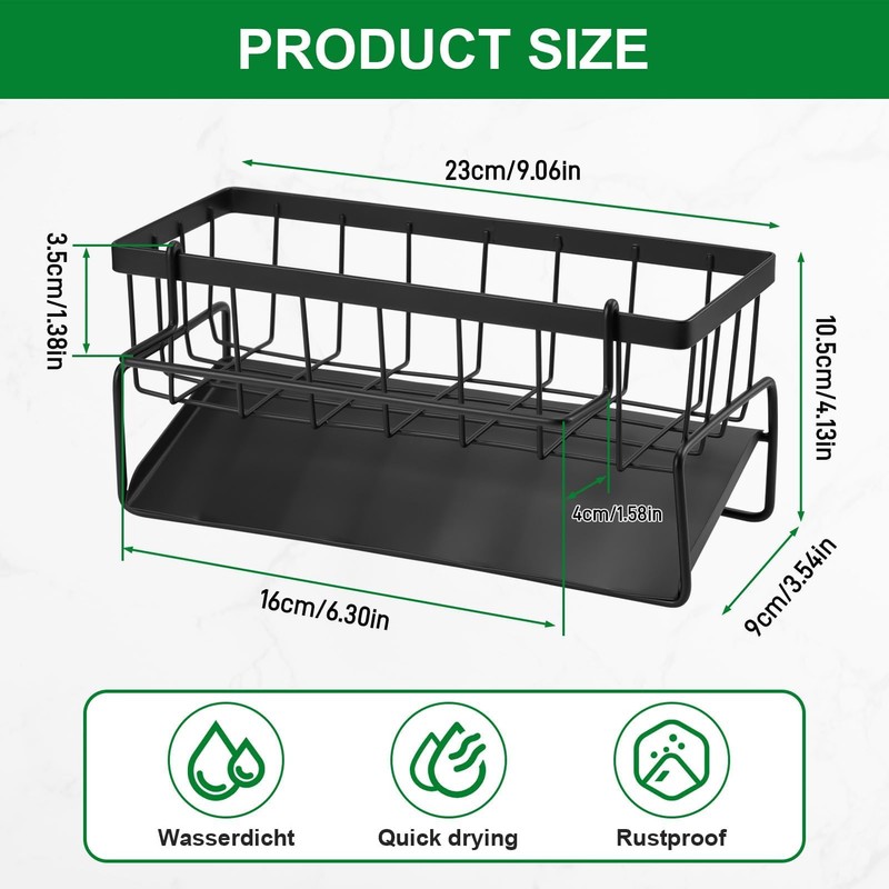 Huiguli Kitchen Sink Caddy Organiser, Sponge Drain Rack Stainless Steel