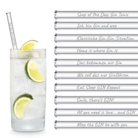 Halm Glass Straws Gin Sayings Edition 6 x 20 cm Engraved in German Drinking Tonic Gift.