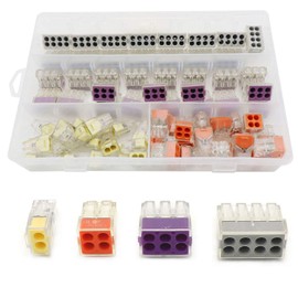 Wire Connectors Push-in 2/4/ 6/8 Port Push in Wire Connectors Quick Connect Electrical Conductor Combination Assortment Non-Twist Connector for Solid, Stranded Wire - 75PCS