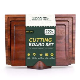 3-Piece 100% Natural Solid Walnut Cutting Boards, Chopping Blocks with Anti-Slip Stand, Deep Juice Channel & Recessed Handles, Ideal for Meat & Vegetable Prep, Perfect Gifts for Home Cooks