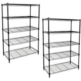 YSSOA Heavy Duty 5-Tier Storage Shelving Unit, 13.98" D x 35.83" W x 61.02" H Rack with 1250 lbs Capacity, Black, 2 Pack