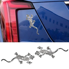 DUSCOKE Bling Gecko Emblem Car Sticker, 3D Metal Car Door Badge, Crystal Rhinestone Auto Window Bumper Decal, Universal Vehicle Exterior DIY Decoration Accessory for Truck Laptop Luggage (2Pcs Silver)