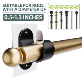 16 PCS No Drilling Curtain Rod Hanger, Stick-on Curtain Rod Holders for Max 1.3in Rods, 18lbs Black Nail-Free Brackets for Bathroom, Living Room, Kitchen