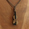 Violin Wood Carved Miniature Pendant Necklace