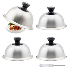 BYZESTY Set of 4 Stainless Steel Burger Covers, Burger Bells 10 x 16 cm, Stainless Steel Burger Bell with Anti-scald Handle, Burger Cover with Mini Screw for Steak Grilling and Hamburgers
