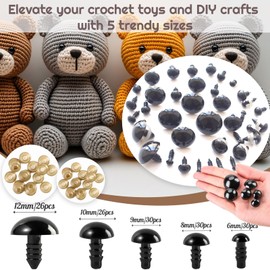142 Pcs Safety Eyes for Crochet Toys | 5 Sizes (6mm-12mm) | Durable Plastic Eyes for Amigurumi, DIY Crafts | Easy-Install Washers for Secure Fit | Perfect for Crafters, Parents, Toy Makers