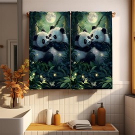 Bidesk Romantic Panda Hand Towels, 2 Pack Microfiber Adorable Panda in Moonlit Forest Towel Set for Kitchen Bath Spa Sport, 14.5"×28", Bathroom Absorbent Decoration Hand Towel for Hotel Gym Beach