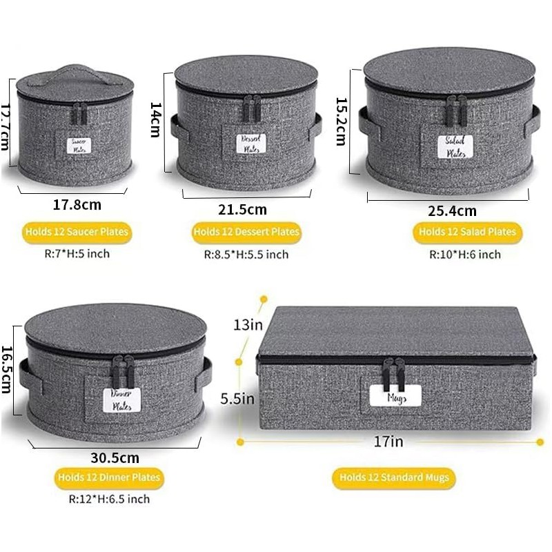 China Storage Containers, Stackable Dinnerware Plate Organizer Bins, Hard Shell