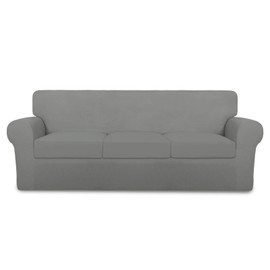 PureFit 4 Pieces Super Stretch Chair Couch Cover for 3 Cushion Slipcover – Spandex Non Slip Soft Sofa Cover for Kids, Pets, Washable Furniture Protector (Sofa, Light Gray)