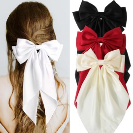 Hair Bows for Women 3Pcs Hair Bow Big Clip Silky Satin Large Ribbons Oversized Long Tail Hair Barrettes Hair Accessories (Multiple colors, 36 * 18CM)