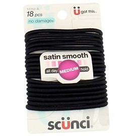 Scunci No Damage satin smooth Medium hold Black Hair Elastics 18 pcs (Pack of 3)