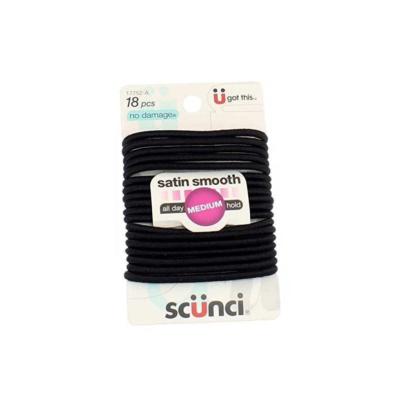 Scunci No Damage satin smooth Medium hold Black Hair Elastics