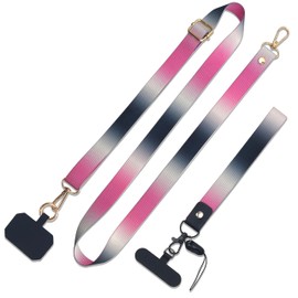 Nalefow Stylish Phone Lanyard Wrist Strap Crossbody, 1× Adjustable Phone Neck Strap,2× Phone Patches, 1× phone Wrist Strap,1x Spring O Rings (Pink Gradient Sets)