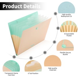 Sworld Expanding File Organizer with 6 Pockets, Accordion File Folders with Labels, Portable Document Paper Bill Receipt Organizer,2 Pack Home College School Office Supplies (Brown + Purple)