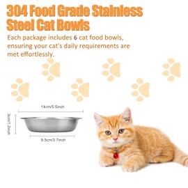 ARGCONNER 6 Pcs Stainless Steel Cat Bowls, Metal Cat Bowls Whisker Friendly, 5.5Inch Shallow Wide Cat Food Dishes, Replacement Basic Cat Plates