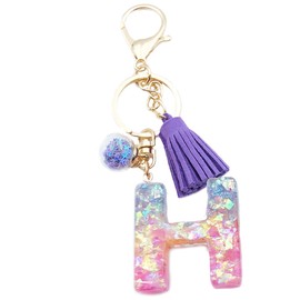 Unpafcxddyig Initial Alphabet Pendant Letter Keychain Purse Charms Colorful Pink with Tassel for Women,H