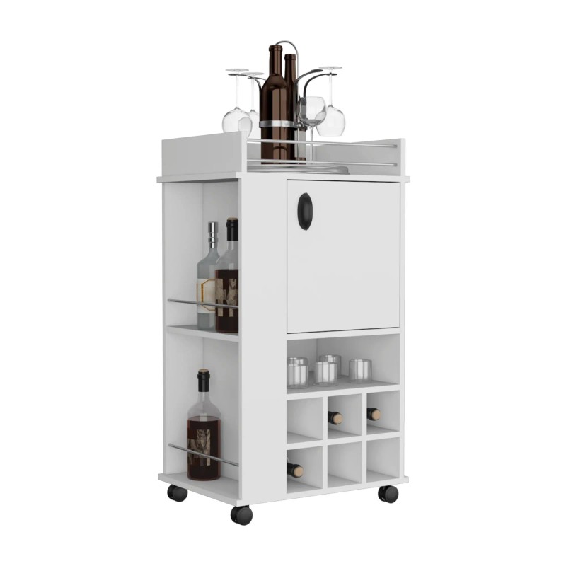Fraser Six-Bottle Wine Rack Bar Cart with Casters Built-In Wine