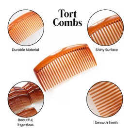 HD Novelty Set of 4 Plain Hair Combs Slides 9cm French Side Combs Plastic Twist Comb Strong Hold Hair Clips Accessories for Girls Women (Tort)