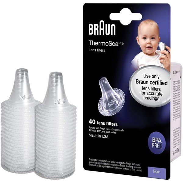 Braun ThermoScan Lens Filters for Ear Thermometer, 40 Count – Disposable Thermometer Covers, Works with Braun ThermoScan Thermometers, LF40US01